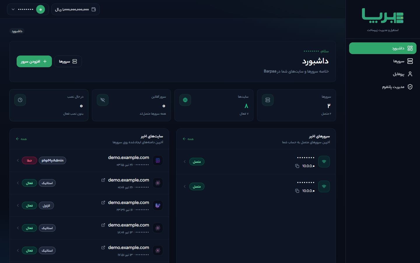 داشبورد برپا