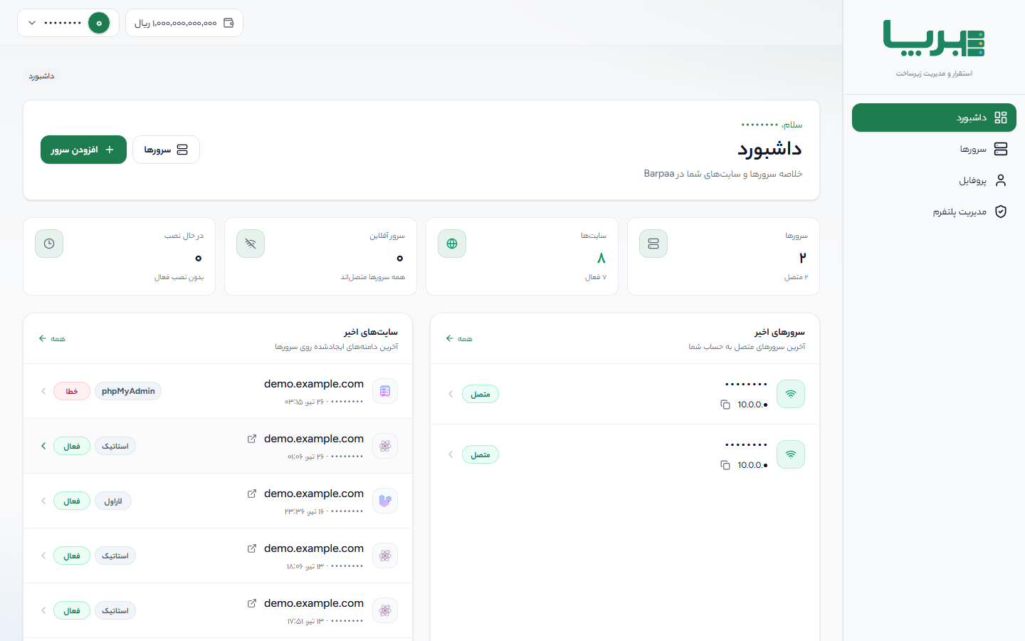 داشبورد برپا